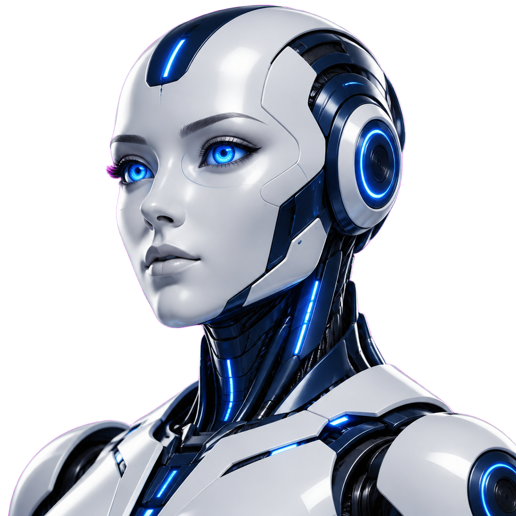 Illustration: stilisierter KI-Roboter in Blau und Weiß
